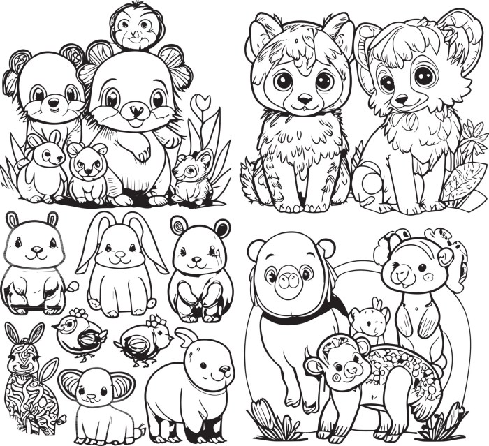 Coloring pictures of animals and their babies