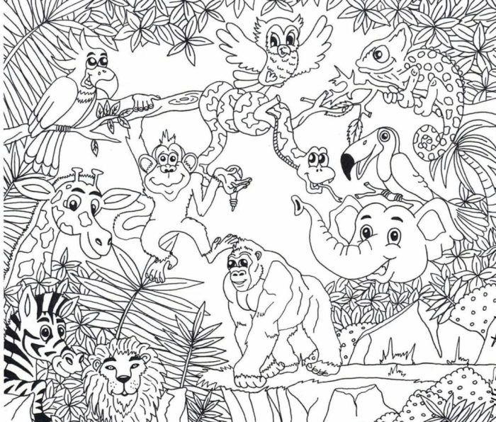 Realistic jungle animals coloring pages